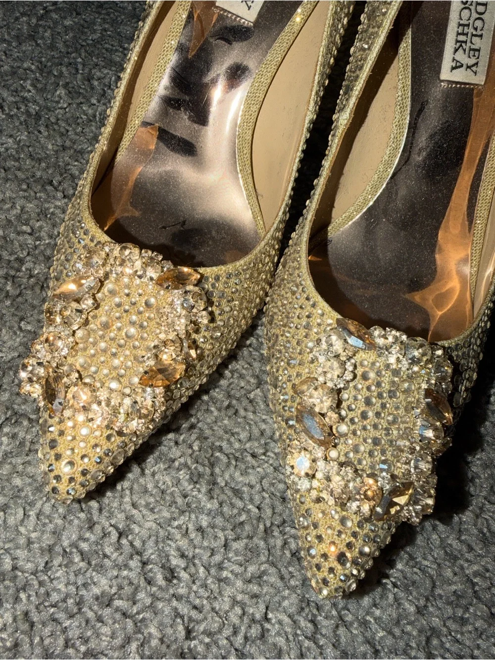 Badgley Mischka Gold Jeweled Pointed-Toe Heels